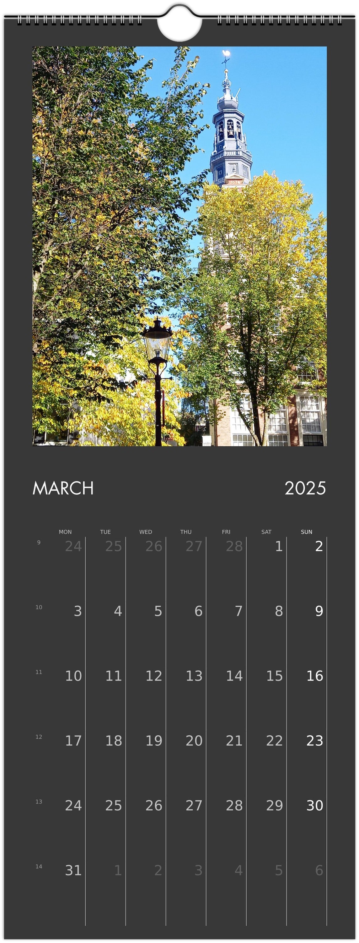 Wall calendar - 2025 in 12 places.